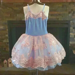 Marine blue and rose gold dance costume